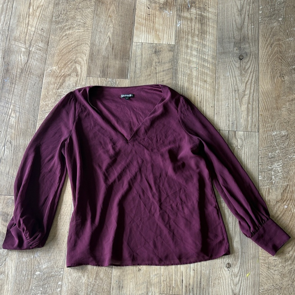 Express Deep Wine V-Neck Blouse